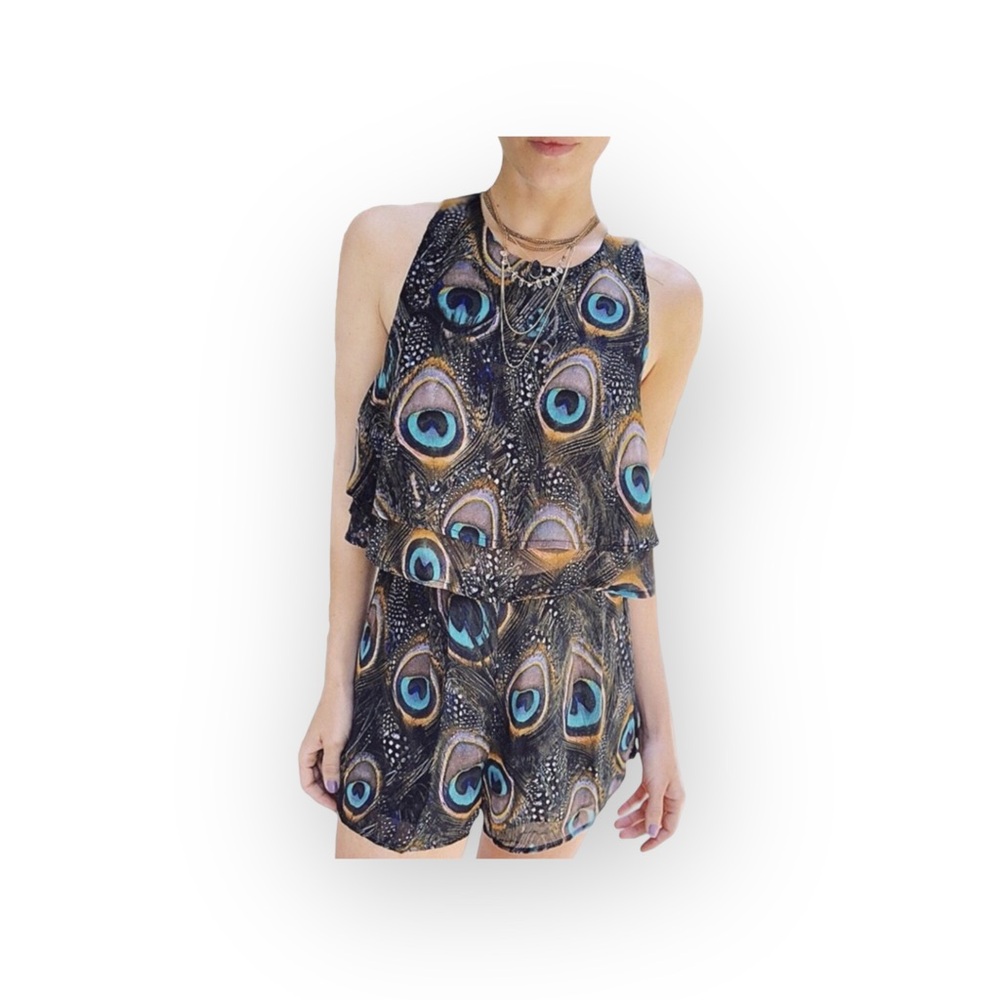 new SMYM Show Me Your Mumu ༅ Peacock Feather Print Chiffon Sawyer Shorts ༅ Med ༅ - Picture 3 of 16